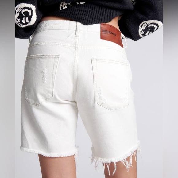 NWT One Teaspoon Stevies Mid Rise Bermuda Denim Shorts Destructed Rips Ivory 26 - Picture 2 of 16